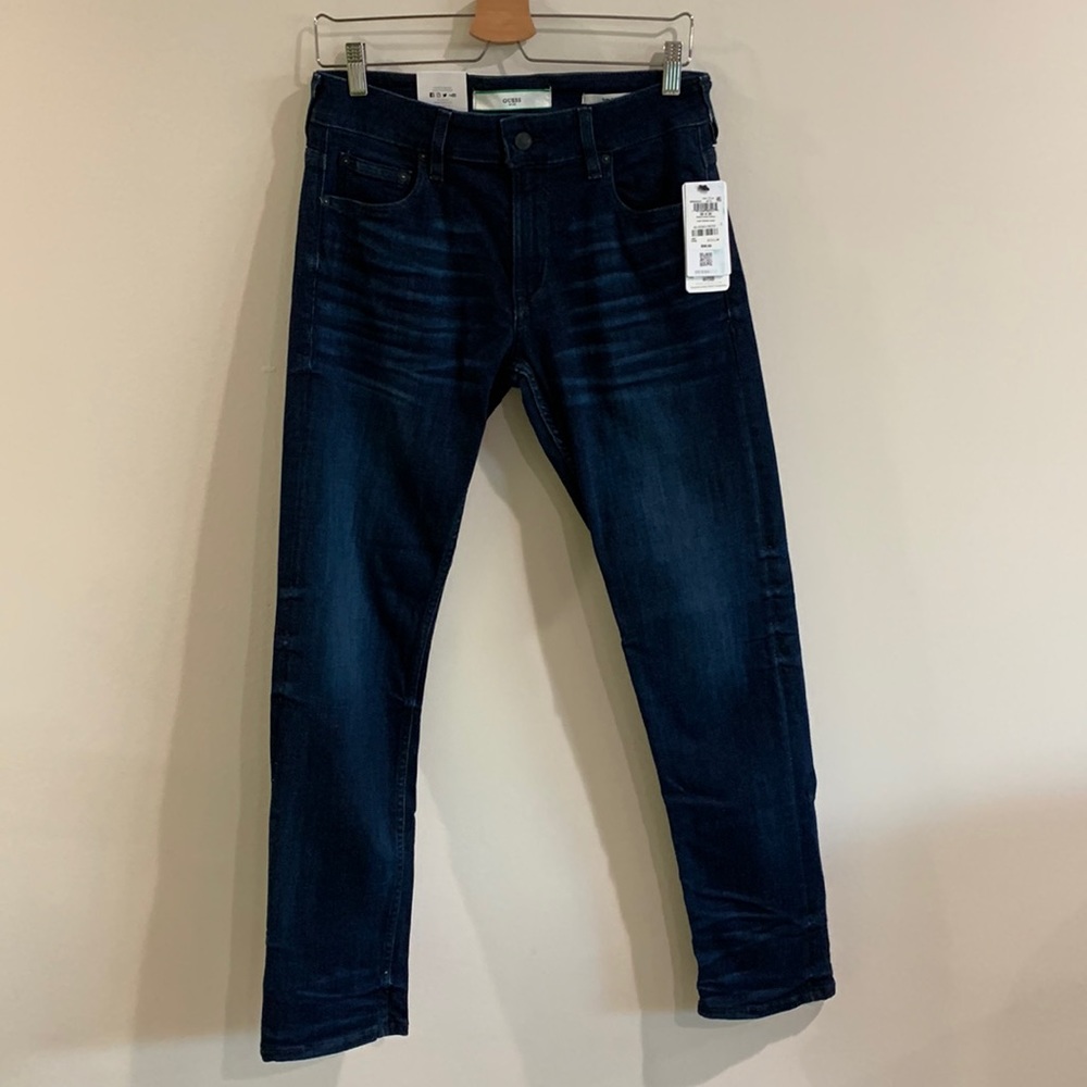 Guess Dark Wash Blue Jeans Slim Tapered Tencel Mens 30 Length 30 Width 30x30